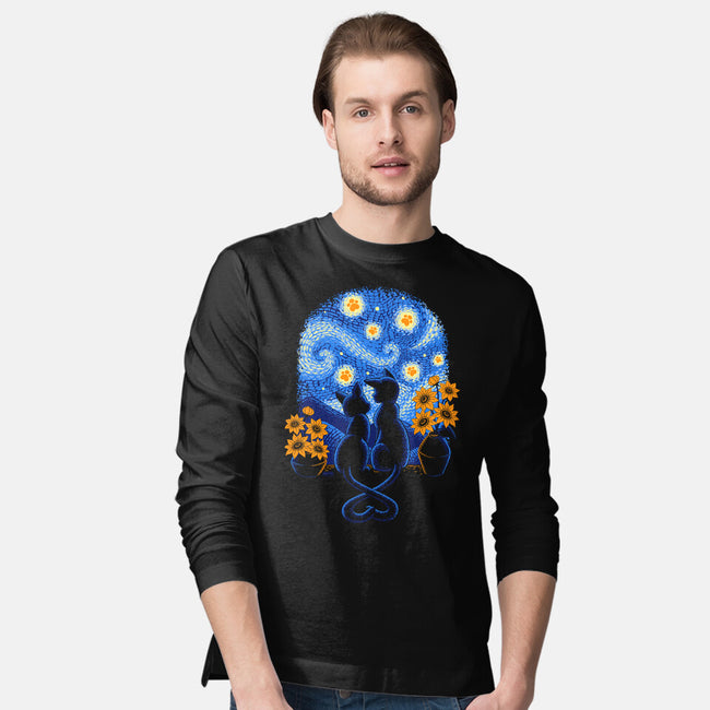 Starry Night Cat Lovers-Mens-Long Sleeved-Tee-worlddominationforcats