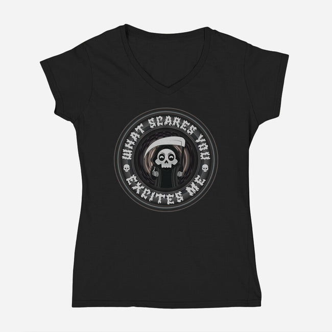 What Scares You Excites Me-Womens-V-Neck-Tee-Whimsical Thinker