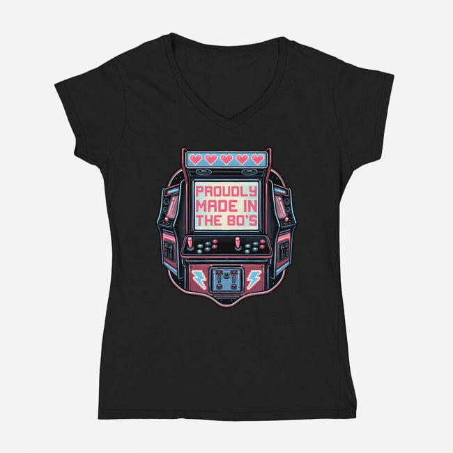 80s Arcade-Womens-V-Neck-Tee-glitchygorilla