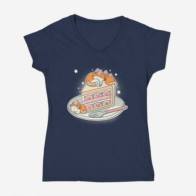 Kitty Cake-Womens-V-Neck-Tee-Freecheese