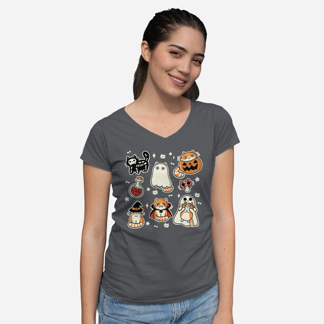 Meow Halloween-Womens-V-Neck-Tee-Freecheese