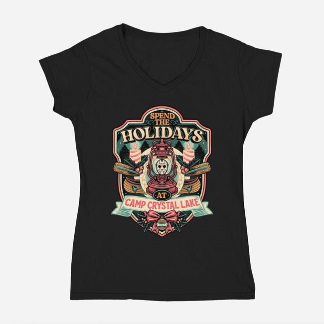 Holiday Camp-Womens-V-Neck-Tee-glitchygorilla