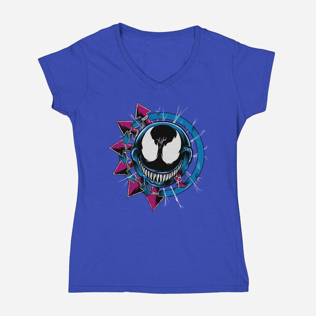 Venom Smiley-Womens-V-Neck-Tee-joerawks