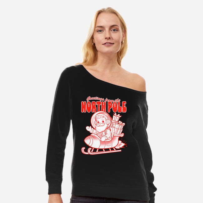 Greetings From The North Pole-Womens-Off Shoulder-Sweatshirt-palmstreet