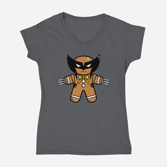 Gingerbread Wolvy-Womens-V-Neck-Tee-krisren28