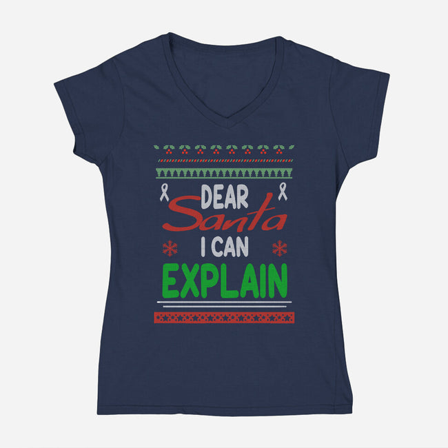 Dear Santa I Can Explain-Womens-V-Neck-Tee-fanfabio