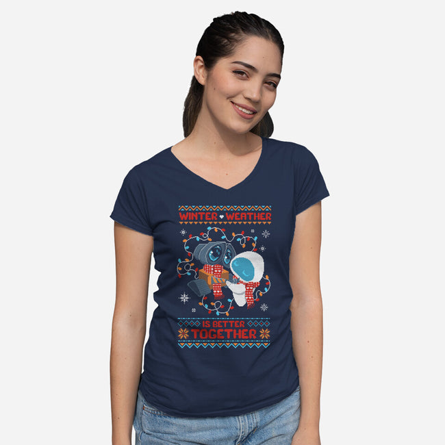 Winter Weather Is Better Together-Womens-V-Neck-Tee-ricolaa