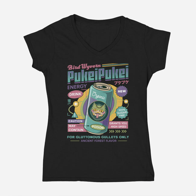 Pukei Pukei Energy Drink-Womens-V-Neck-Tee-LAGELANTEE