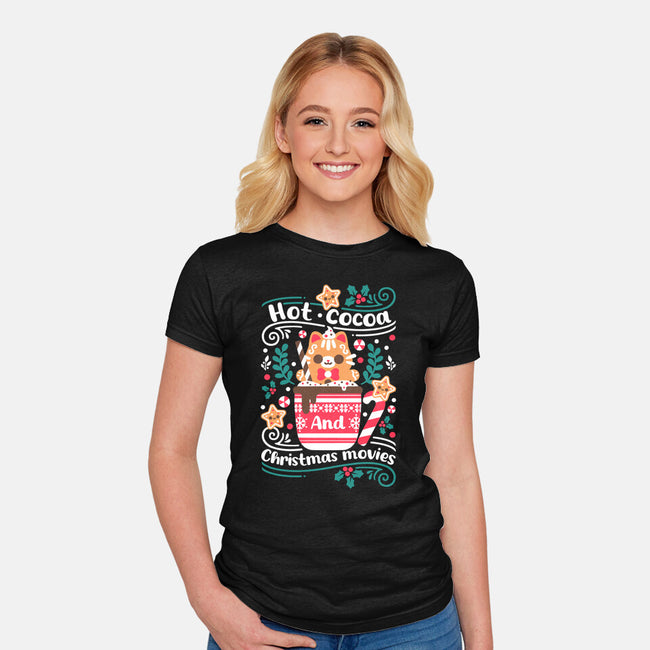 Hot Cocoa And Christmas Movies-Womens-Fitted-Tee-NemiMakeit