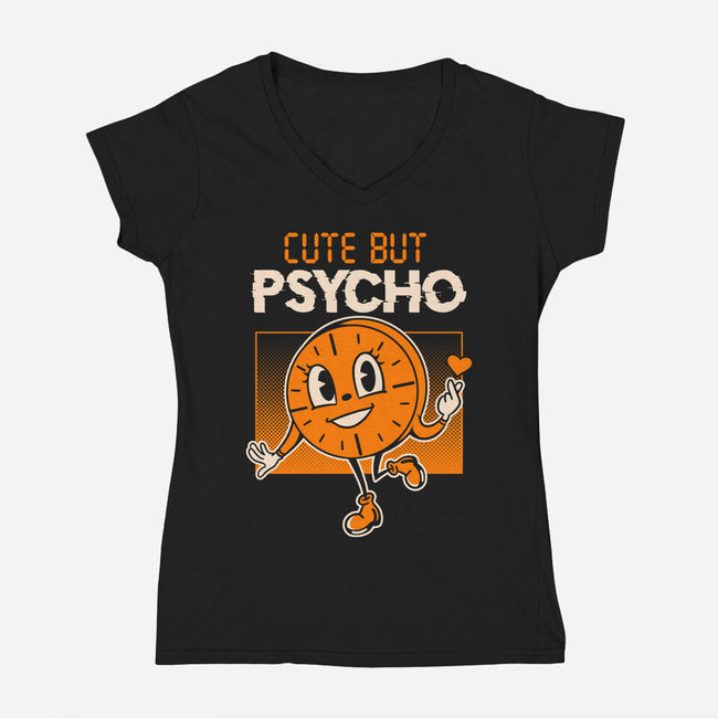 Cute But Psycho Miss Minutes-Womens-V-Neck-Tee-tobefonseca