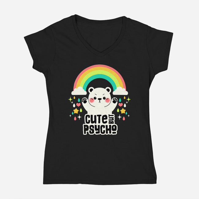 Cute But Psycho Bear-Womens-V-Neck-Tee-tobefonseca