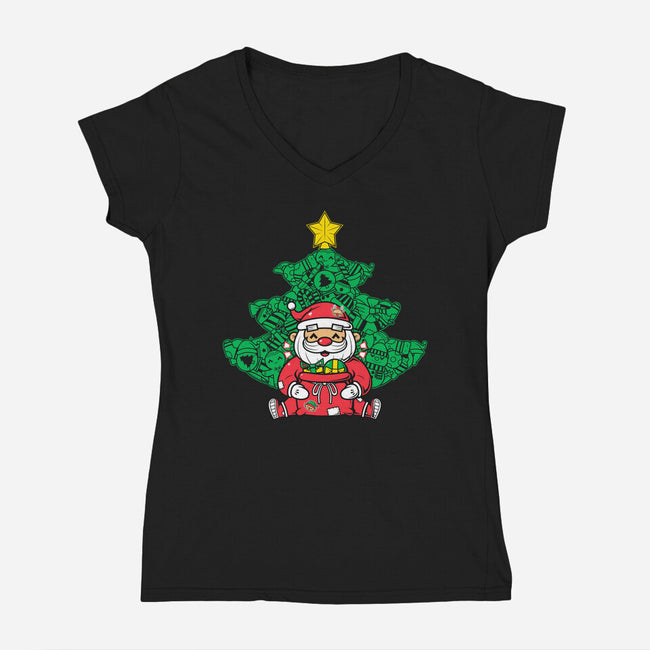 Doodle Claus-Womens-V-Neck-Tee-krisren28