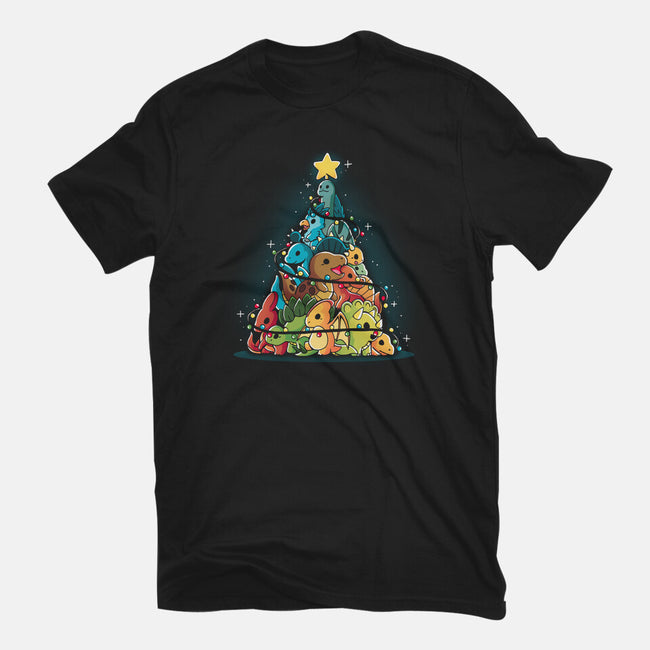 Christmas Tree Dinosaurs-Mens-Basic-Tee-Vallina84