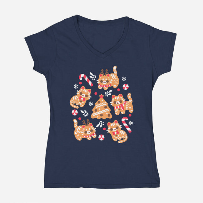 Gingerbread Cats-Womens-V-Neck-Tee-NemiMakeit