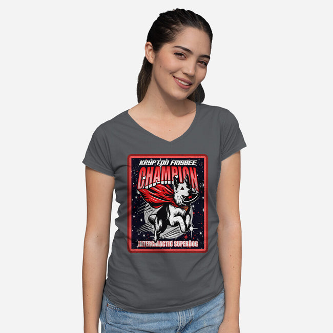 Krypton Frisbee Champ-Womens-V-Neck-Tee-palmstreet