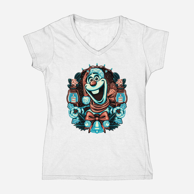 Christmas Snowman-Womens-V-Neck-Tee-glitchygorilla