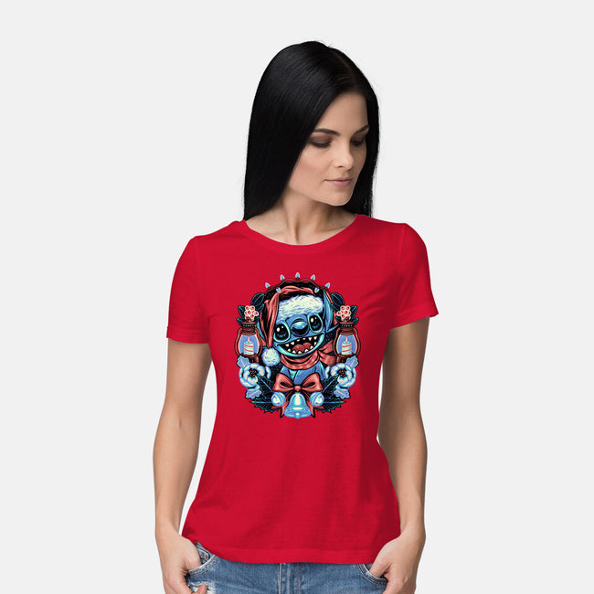 Christmas Alien-Womens-Basic-Tee-glitchygorilla