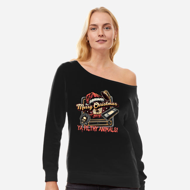 Christmas Animals-Womens-Off Shoulder-Sweatshirt-glitchygorilla