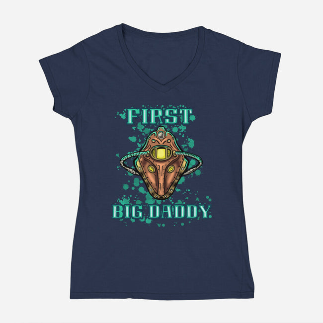 First Big Daddy-Womens-V-Neck-Tee-nickzzarto