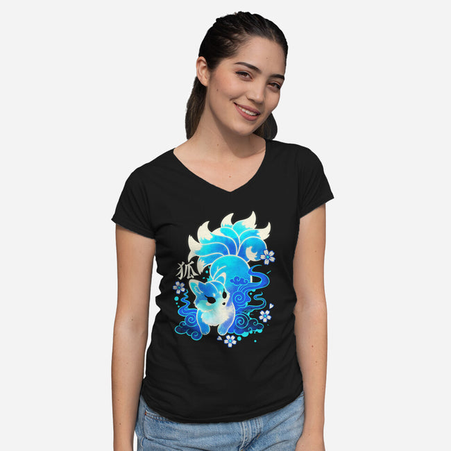 Ice Kawaii Kitsune-Womens-V-Neck-Tee-NemiMakeit