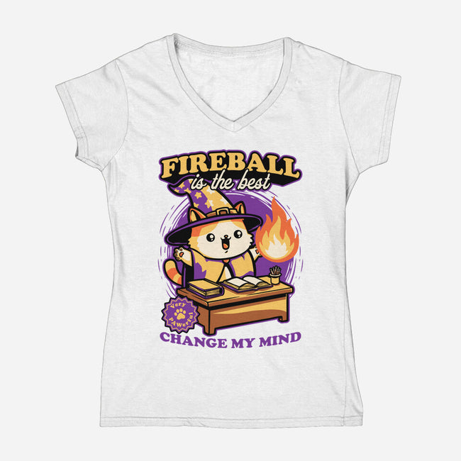 Wizard Cat Fireball-Womens-V-Neck-Tee-Studio Mootant