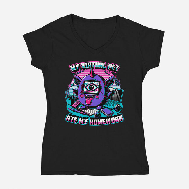 Digital Pet Homework-Womens-V-Neck-Tee-Studio Mootant