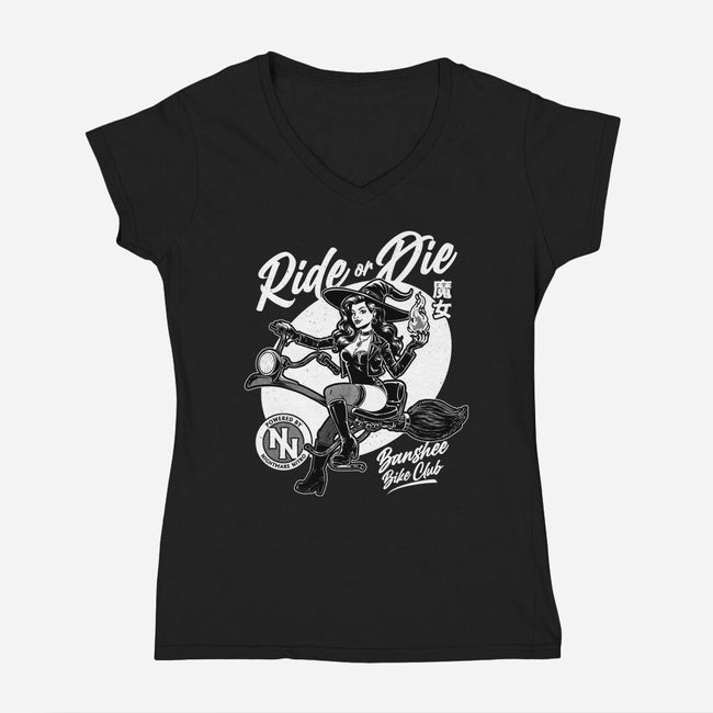 Biker Witch-Womens-V-Neck-Tee-Studio Mootant