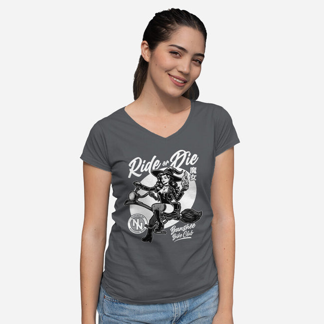 Biker Witch-Womens-V-Neck-Tee-Studio Mootant