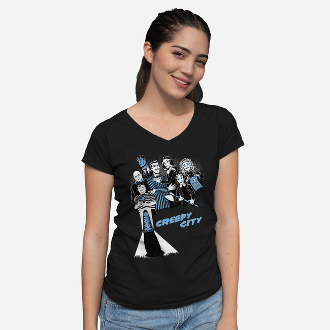 Creepy City-Womens-V-Neck-Tee-Studio Mootant