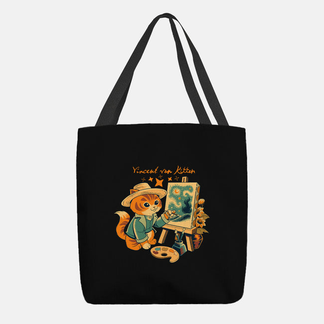 Impressionist Cat Sunflowers-None-Basic Tote-Bag-worlddominationforcats