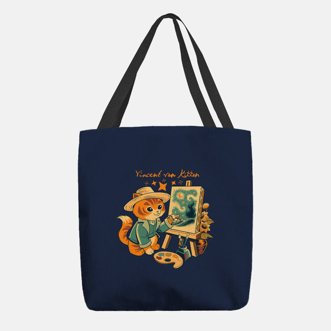 Impressionist Cat Sunflowers-None-Basic Tote-Bag-worlddominationforcats