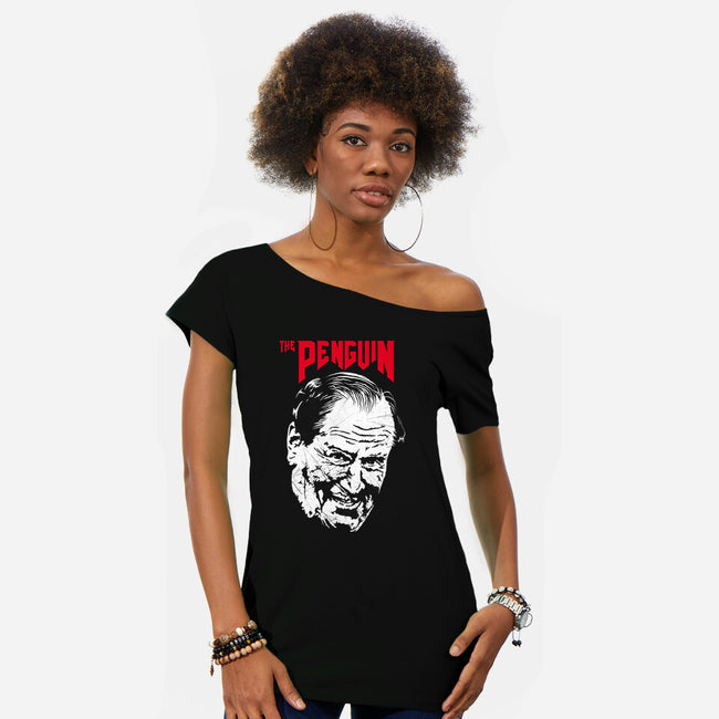 The Penguin-Womens-Off Shoulder-Tee-rocketman_art