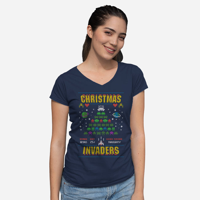 Christmas Invaders-Womens-V-Neck-Tee-Arinesart