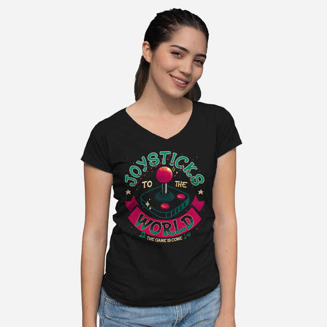 Joysticks To The World-Womens-V-Neck-Tee-teesgeex