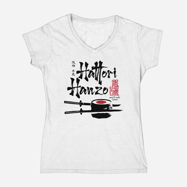 Hattori Hanzo Sword And Sushi-Womens-V-Neck-Tee-DrMonekers