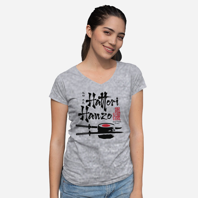 Hattori Hanzo Sword And Sushi-Womens-V-Neck-Tee-DrMonekers