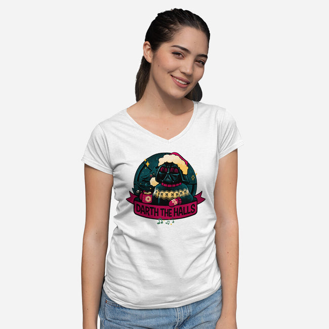 Darth The Halls-Womens-V-Neck-Tee-teesgeex