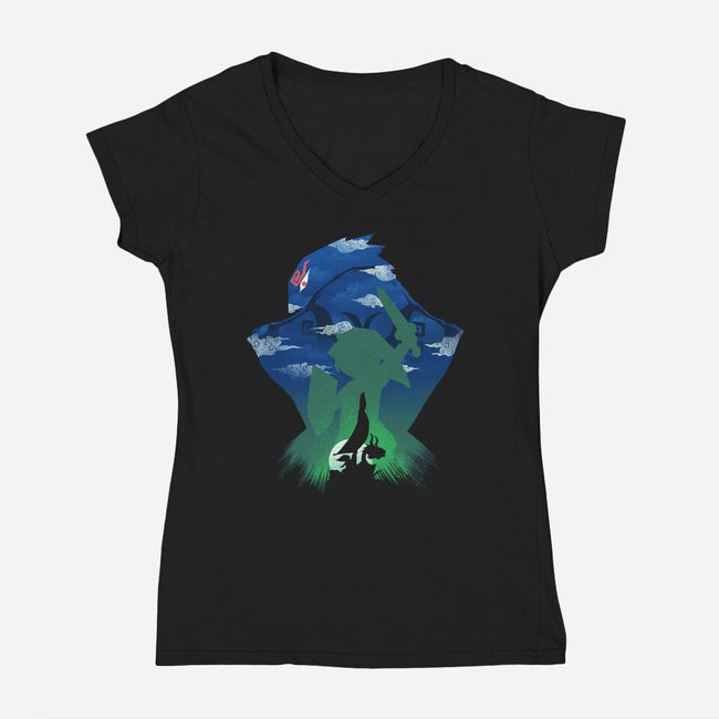 Windwaker Landscape-Womens-V-Neck-Tee-dandingeroz