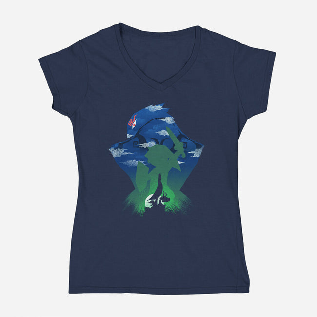 Windwaker Landscape-Womens-V-Neck-Tee-dandingeroz