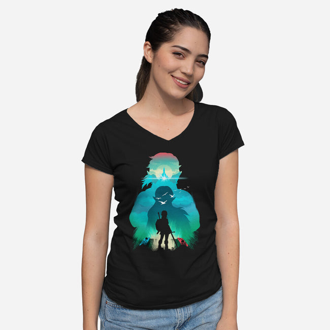 Hero Landscape-Womens-V-Neck-Tee-dandingeroz