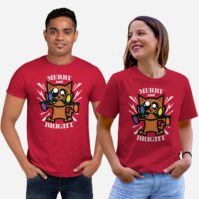 Merry And Bright Cat-Unisex-Basic-Tee-jrberger