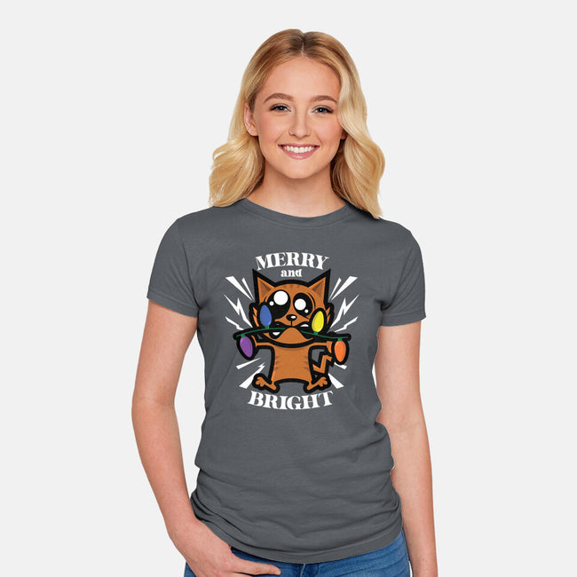 Merry And Bright Cat-Womens-Fitted-Tee-jrberger