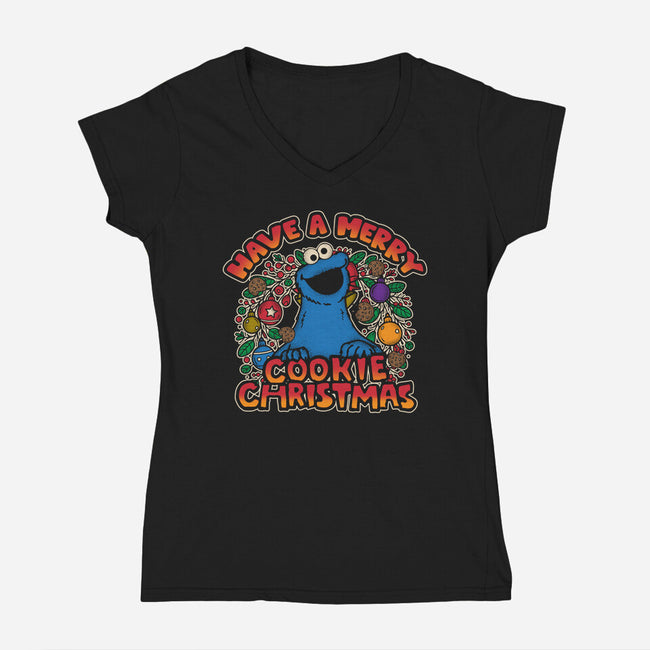 Merry Cookie Christmas-Womens-V-Neck-Tee-turborat14