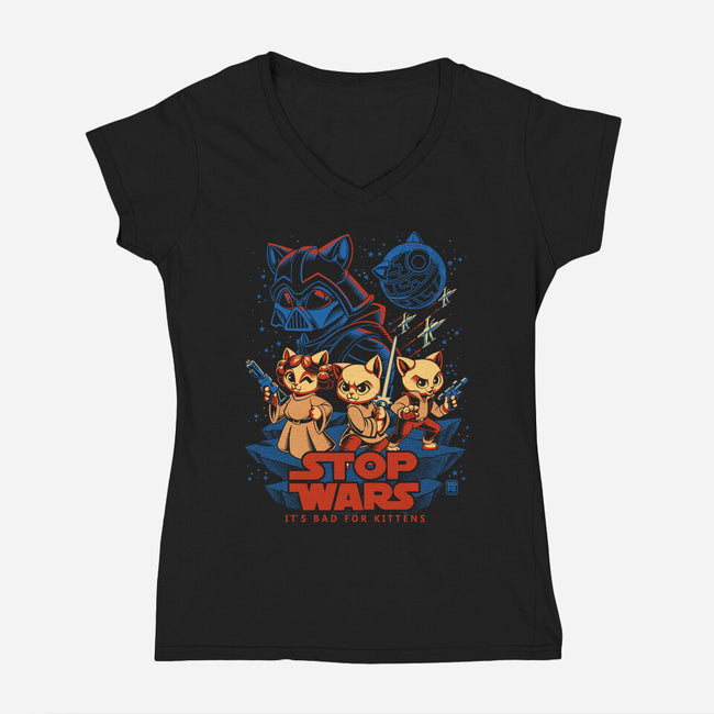 Wars Are Bad For Kittens-Womens-V-Neck-Tee-worlddominationforcats