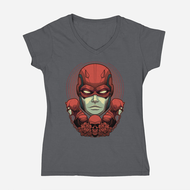 Crimson Devil-Womens-V-Neck-Tee-Astrobot Invention