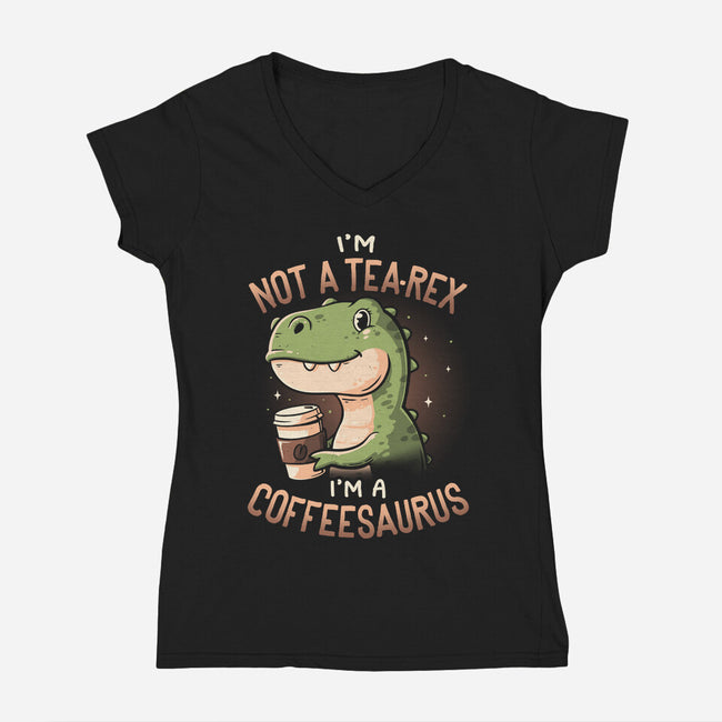 Coffeesaurus-Womens-V-Neck-Tee-koalastudio