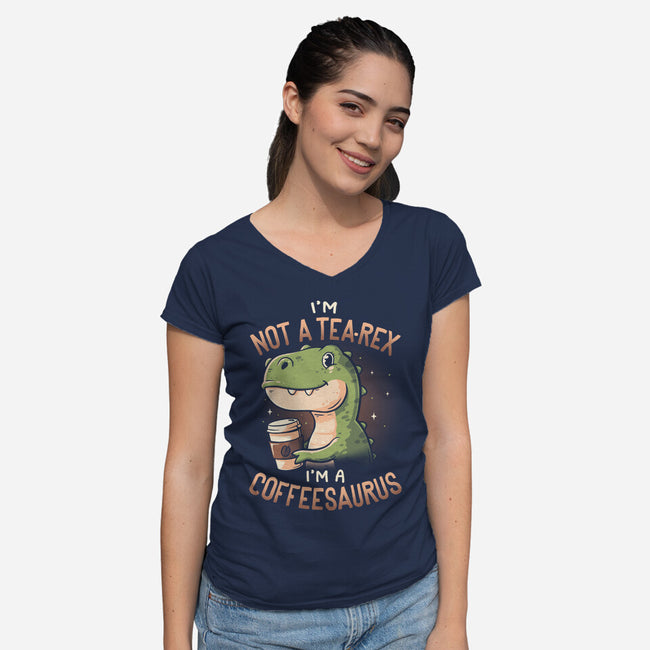 Coffeesaurus-Womens-V-Neck-Tee-koalastudio