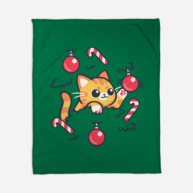 Cat In The Christmas Tree-None-Fleece-Blanket-NemiMakeit