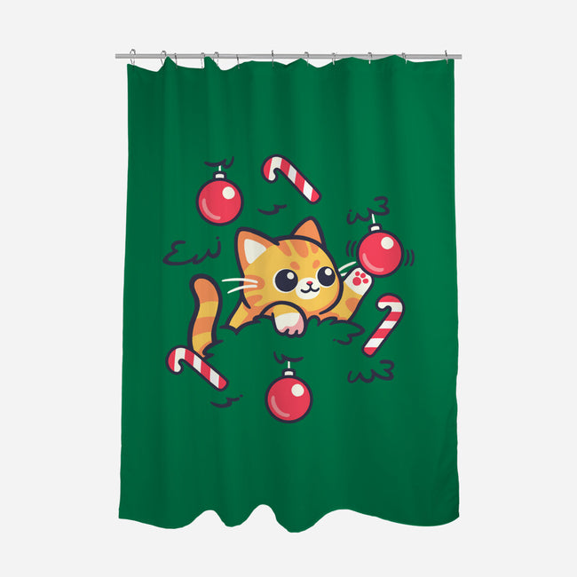 Cat In The Christmas Tree-None-Polyester-Shower Curtain-NemiMakeit