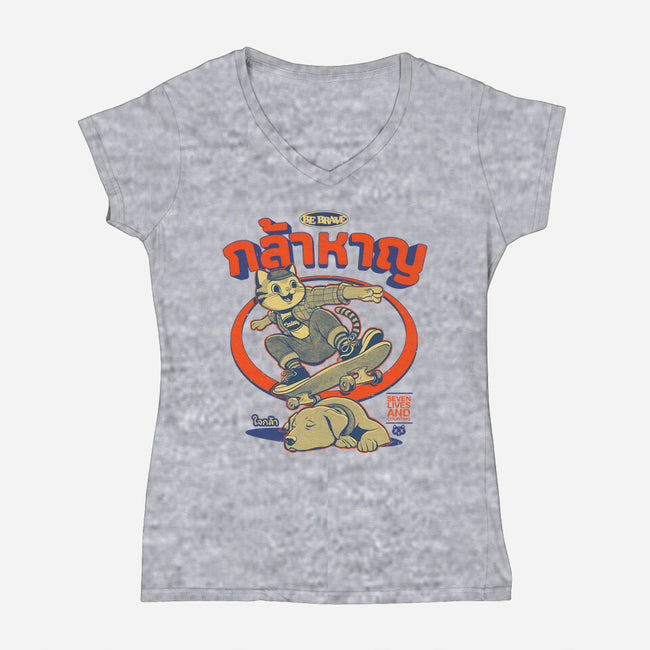 Rad Cat-Womens-V-Neck-Tee-Hafaell